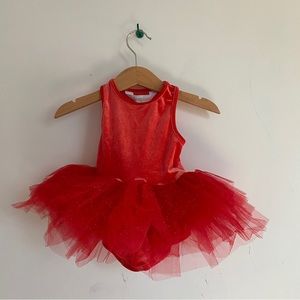 Red velvet tutu dress with gold glitter